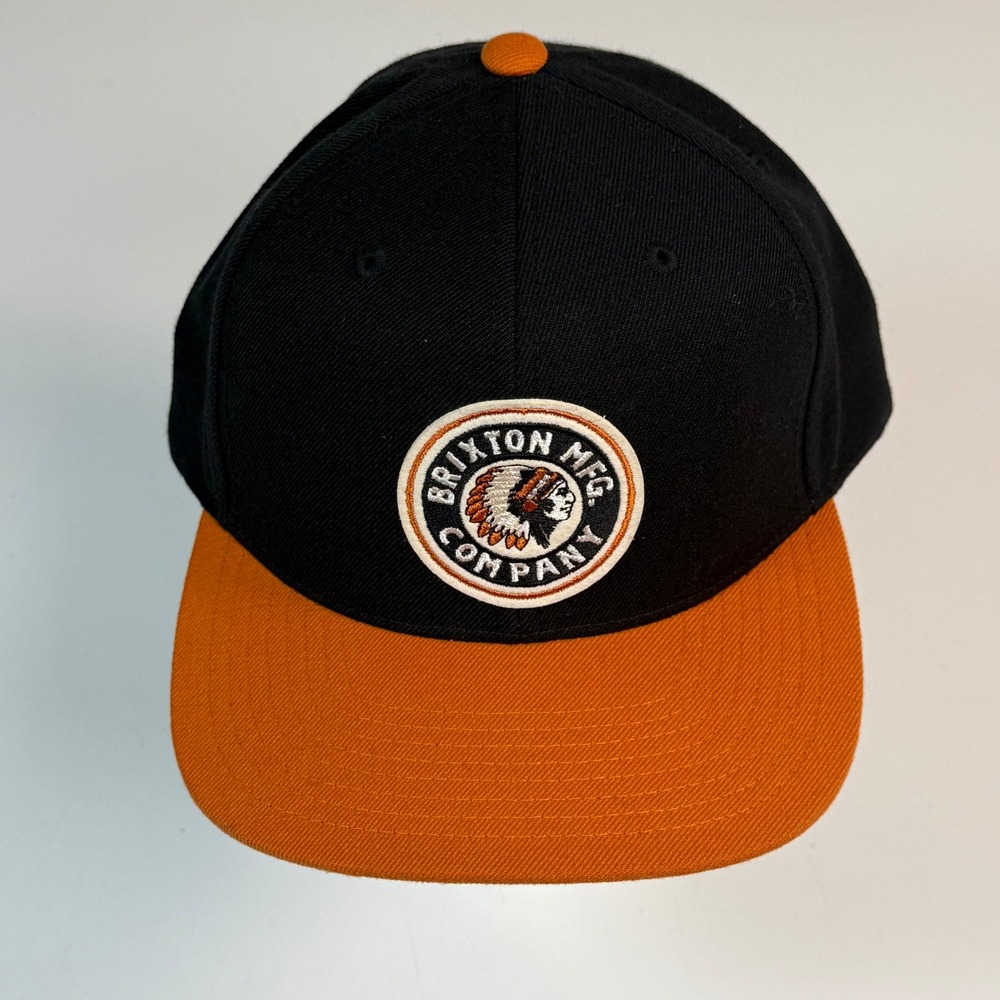 Brixton Mfg Co Snapback Hat Black Orange Wool Blend Adjustable Flat Brim Cap - Picture 10 of 10